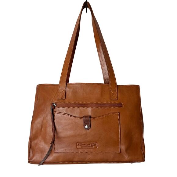 American West Genuine Leather Tote Shoulder Bag Womens Brown Feather Charms Boho - Picture 2 of 15